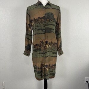 Polo Ralph Lauren Silk Dress Size 6 Equestrian Horse Print Vintage Luxury
